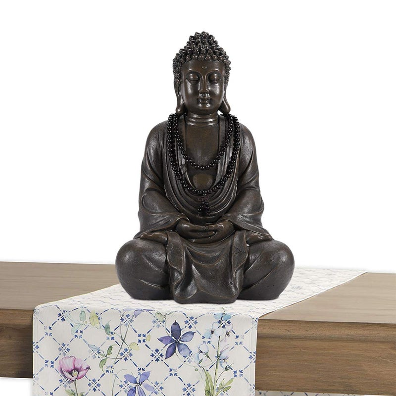 Goodeco 11.4" Meditating Buddha Statue Home Decor - Meditation Gifts for Room/Garden/Patio/Deck/Porch Yard Art Decoration, Zen Decor Buda Statues with Natural Wood Beaded Necklace - Image 4